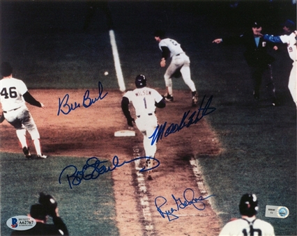 1986 World Series 8x10 Photo Signed By Bill Buckner, Bob Stanley, Rich Gedman & Mookie Wilson (MLB Authenticated & Beckett)